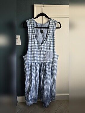 Manor House Vintage Blue and White Gingham Sleeveless Cottagecore Chore Dress